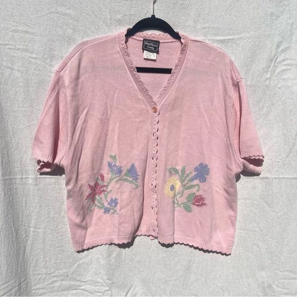 Vintage Southern Lady Pink Floral Cardigan - Picture 1 of 4